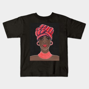 Black Queen Woman With Striped Headwrap Kids T-Shirt